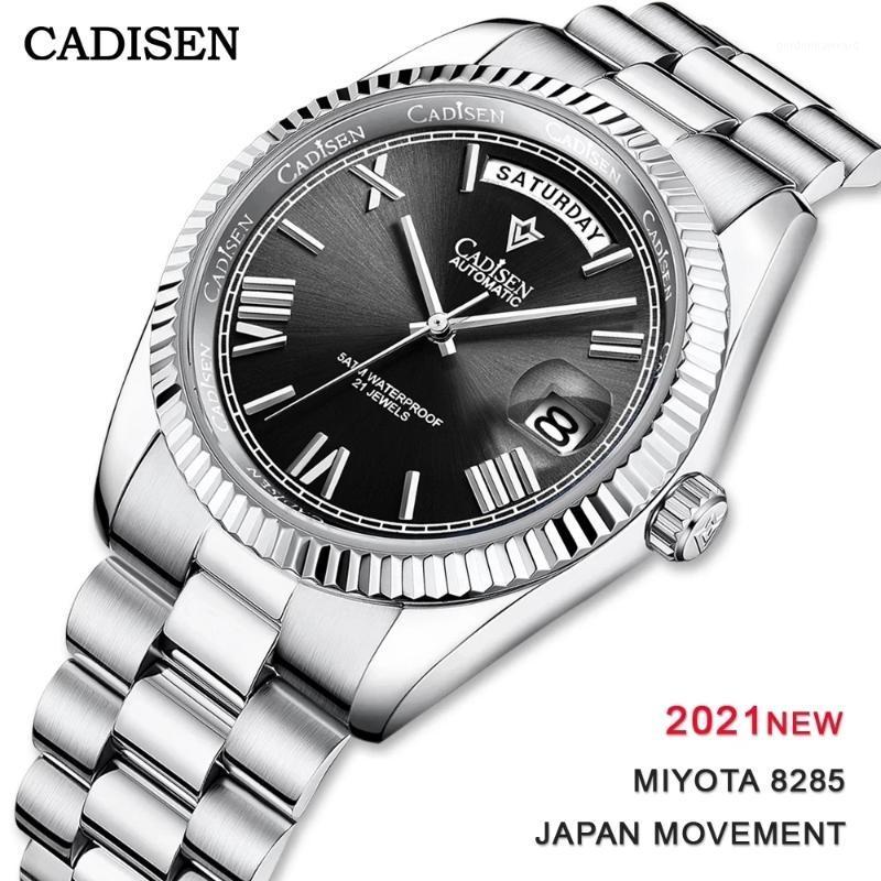 

Wristwatches DAY-DATE Cadisen Automatic Watch Men Swimming Luxury 40mm Stainless Steel Case Japan Miyota 8285 Movement Watches, Black