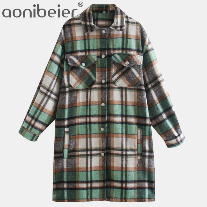 

Plaid Shirts Fashion Women Clothing Long Sleeve Oversize Jacket Top Shirt Warm Female Vintage Women's Jackets 210604, Green