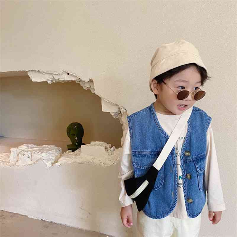 

Korean style boys fashion denim waistcoats girls sleeveless all-match coats outwears 210708