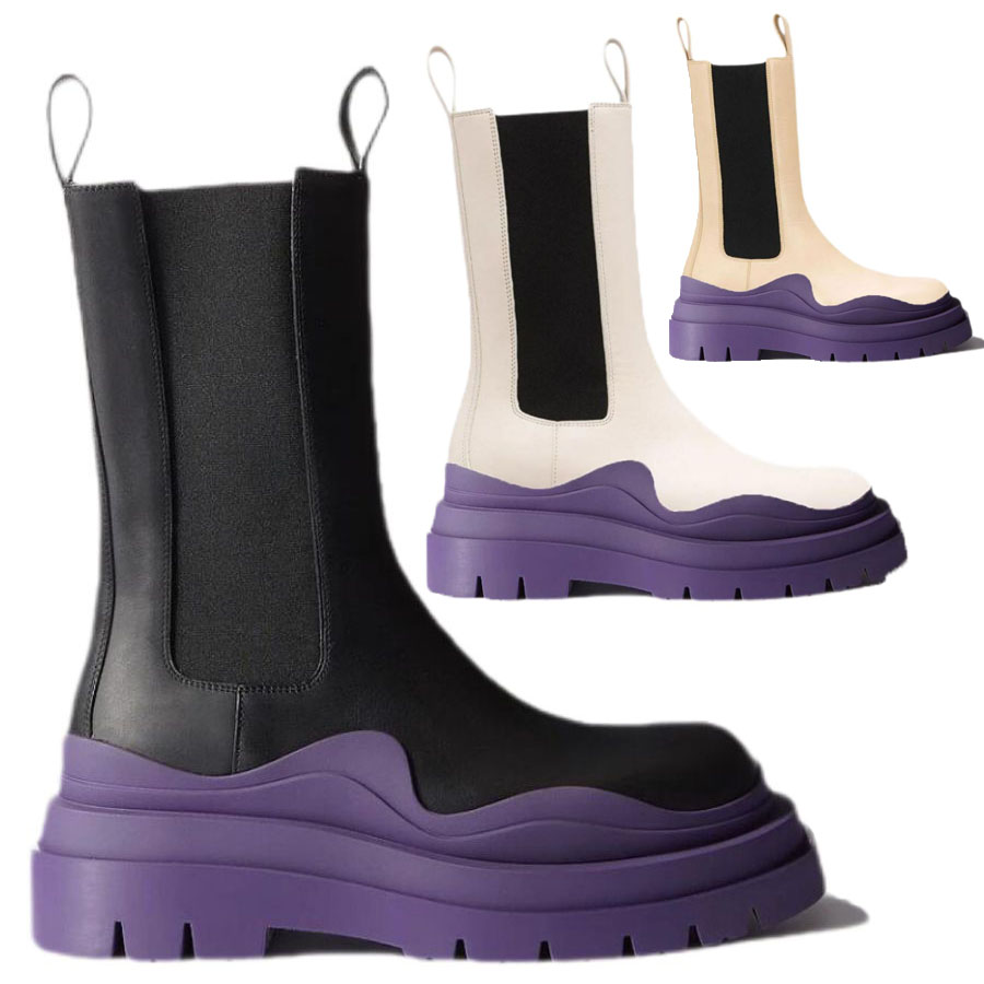 

2021 AAA+ Man Black+Purple Sole Bottega boot fashion luxury Tire Leather Chelsea booties Men platform chunky shoes lady Knight High-boots designer Bounce boots 35--45, Customize