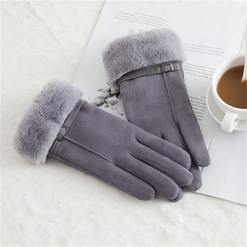 

Five Fingers Gloves Women Outdoor Sport Fashion Female Autumn Winter Cute Furry Warm Full Finger Mittens, Blue;gray