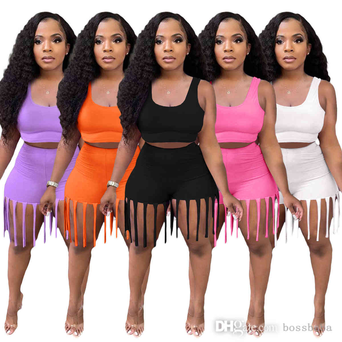 

Summer Women Tracksuits Short Sleeve T-shirt + Tassel Pants Casual Solid Color 2 Piece Sets Lovely Sports Fitness Running Clothing, Yellow