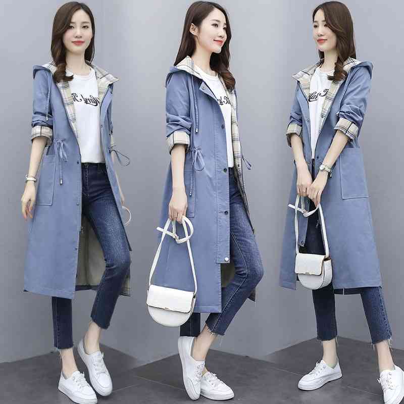 

Women's windbreaker 2021 new thin women's casual medium long style this year's popular coat spring and Autumn, Blue