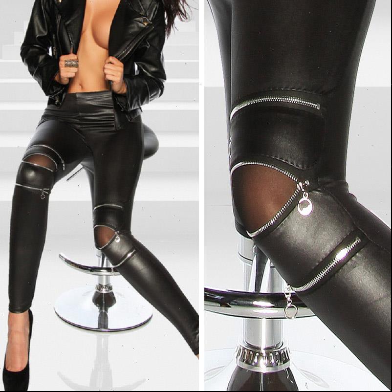 

new women pants pu leather stretch skinny zipper knee casual legging pants black drop shipping