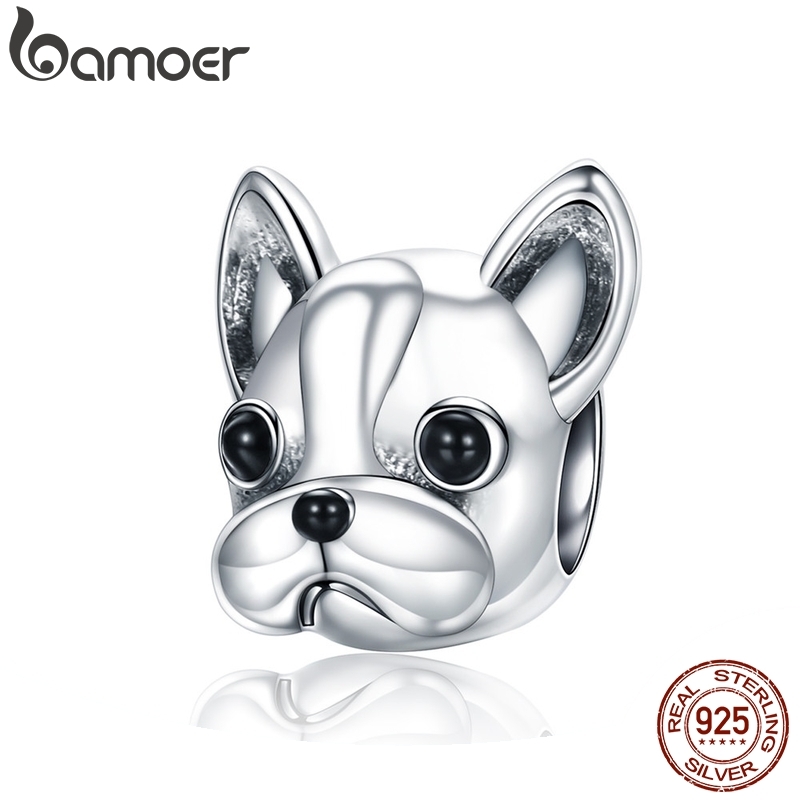 

BAMOER 925 Sterling Silver Loyal Partners French BULLDOG Doggy Animal Beads fit Women Charm Bracelets Dog DIY Jewelry SCC315 Q0531