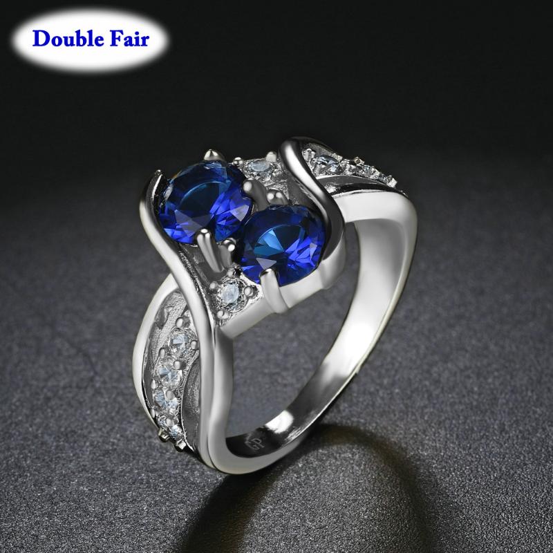 

Wedding Rings Exquisite Round Blue Zircon For Women Bride Engagement Bands Fascinating Stylish Jewelry Ring DWR786M, Slivery;golden