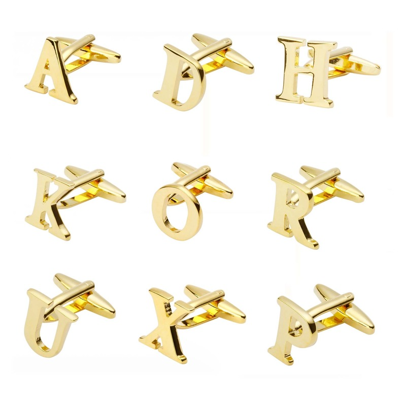 

French Men's Shirt Metal Brass Gold Silver A-Z English Letter Cufflinks Initial Alphabet Cuff Links for Men Fashion jewelry will and sandy
