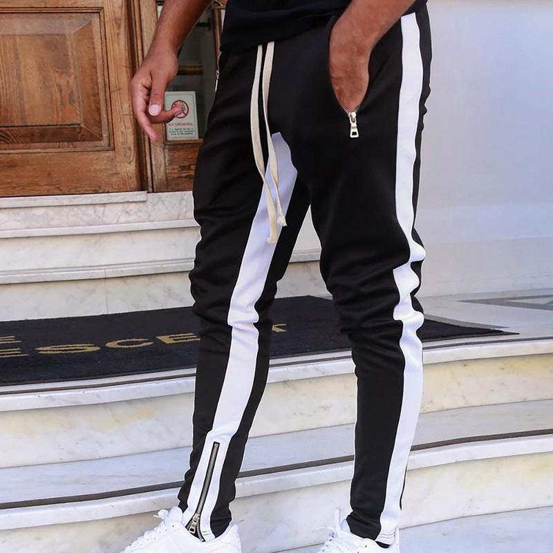 

Men's Pants Sports Men Running Zipper Athletic Soccer Pant Training Sport Elasticity Jogging Gym Trousers, Gray white