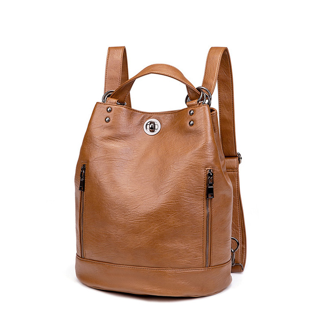 

Knapsack Student Fashion leisure Women shoulder bag High quality PU+Oxford Backpack Style handbag Small Stripes A3568, Brown