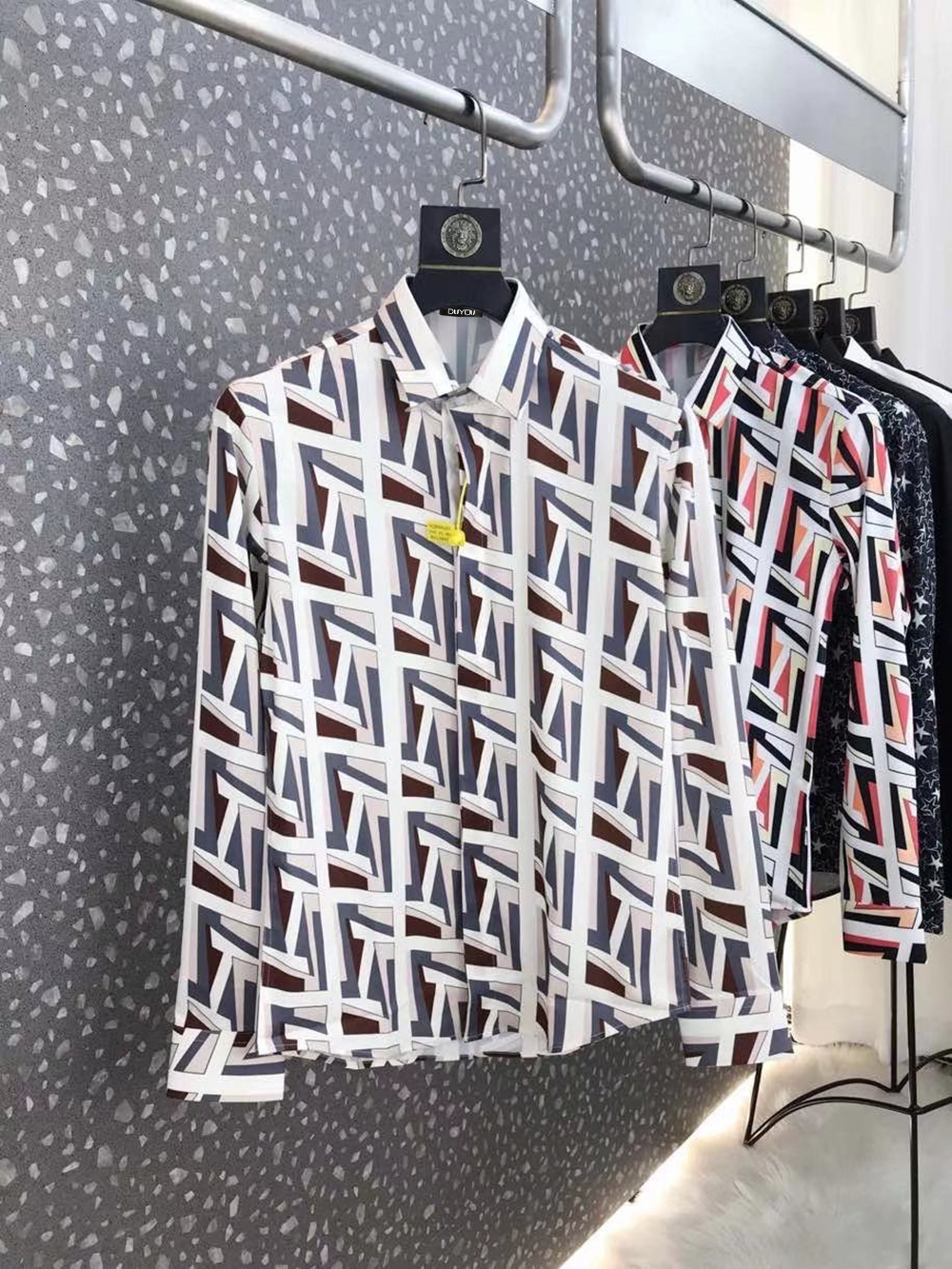 

2021 New 100% Algodo Em Linha Reta Para Homem Impresso Abstrata Manga Comprida Camisa Masculina | 219309529 U37j, Gray