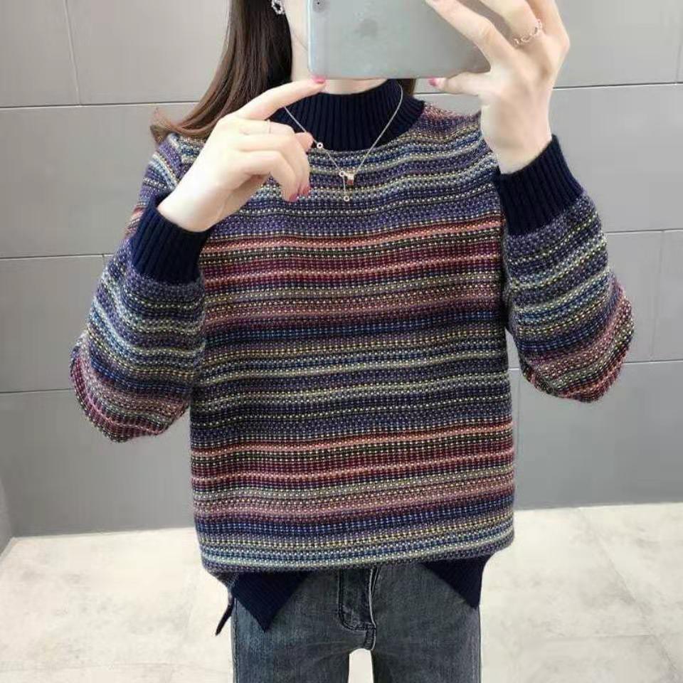 

Winter Color Matching Sweaters For Women Loose Womens Oversize Sweater New Knitted O-neck Pullovers Fashion Versatile Wear, White;black