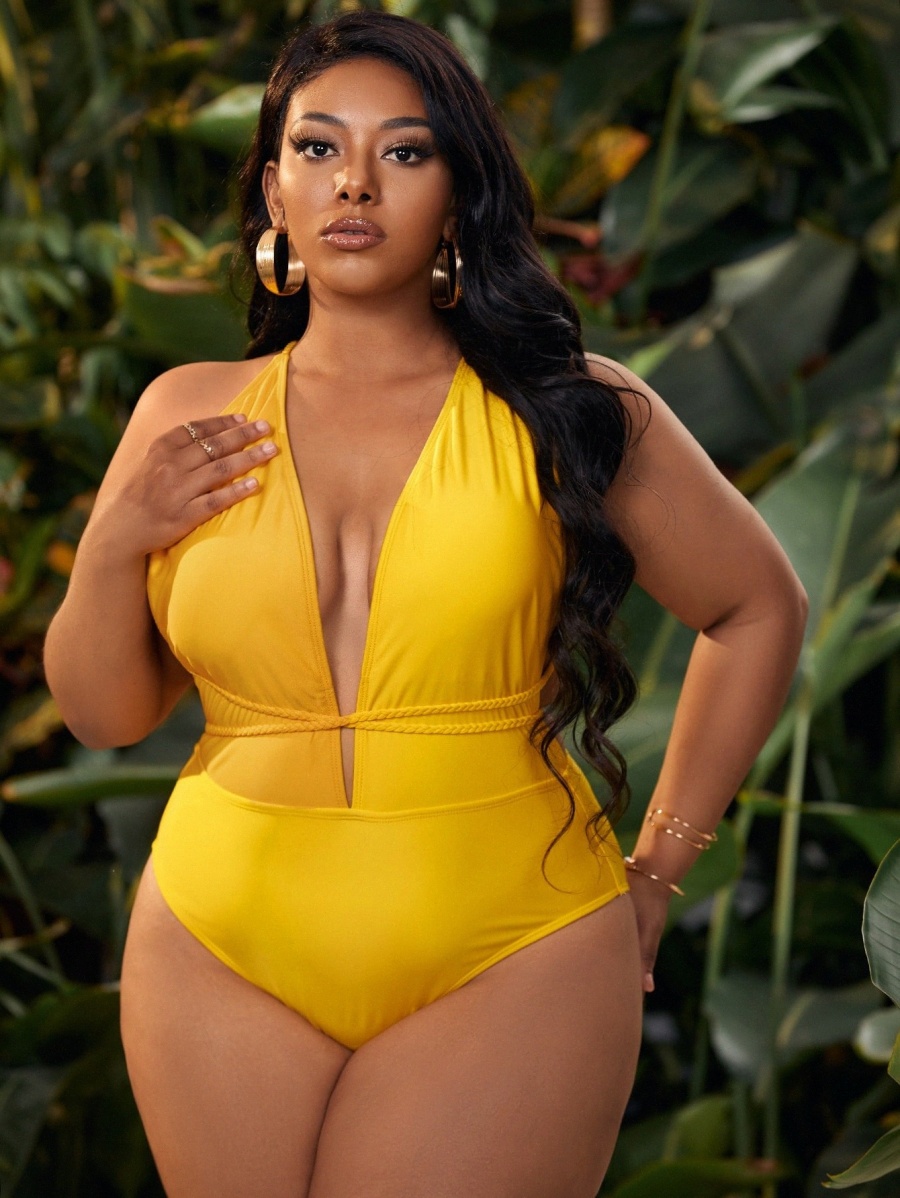 

Plus Plain Backless One Piece Swimsuit h8mF#, Yellow