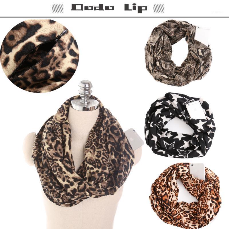 

Scarves Winter Women Cashmere Knitted Scarf Snake Printed Snood With Zipper Ring Pocket Journey Infinity Storage Compartment, Blue;gray