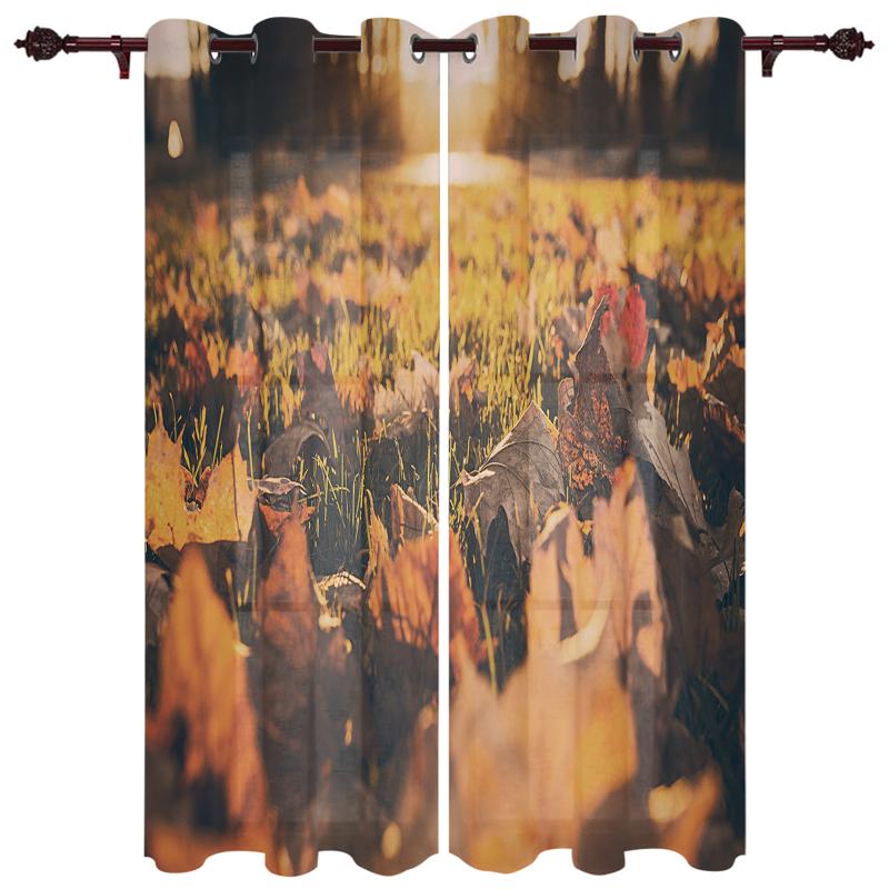 

Translucent Curtains Sycamore Leaf Golden Living Room Closet Kitchen Bedroom Home Decoration Exquisite Window Curtains