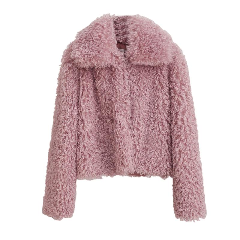 

Women's Jackets Sheep Coat Color Curly Winter Terry Cardigan Imitation Solid Lapel Jacket, Black;brown
