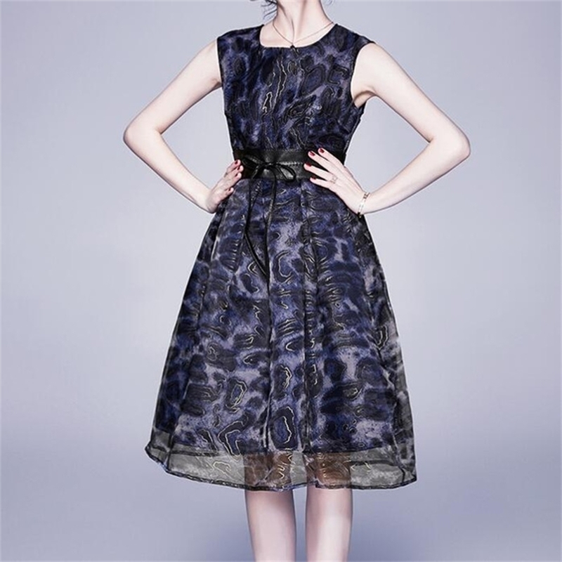 

Designer Runway Dress Summer Women Loose Plus Size Casual es Gold Print Sleeveless Tank Vestidos 210603, Picture color