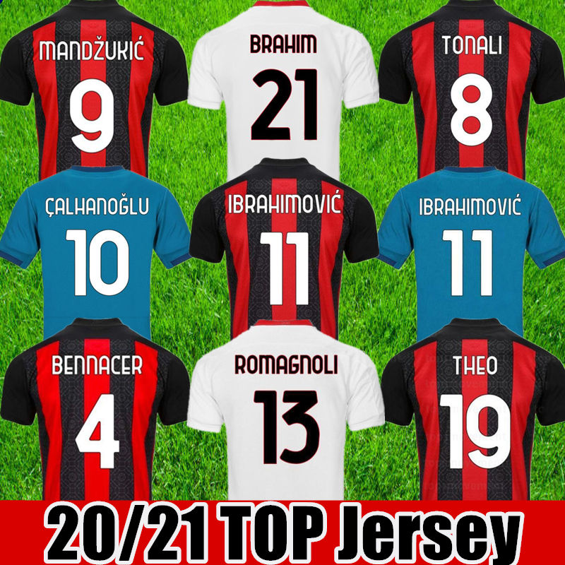 

20/21 AC Soccer Jerseys Milan fans IBRAHIMOVIC 2021 REBIC THEO TONALI Football Shirt MANDZUKIC BRAHIM Version CALHANOGLU Men Kids Kit 120th, Black