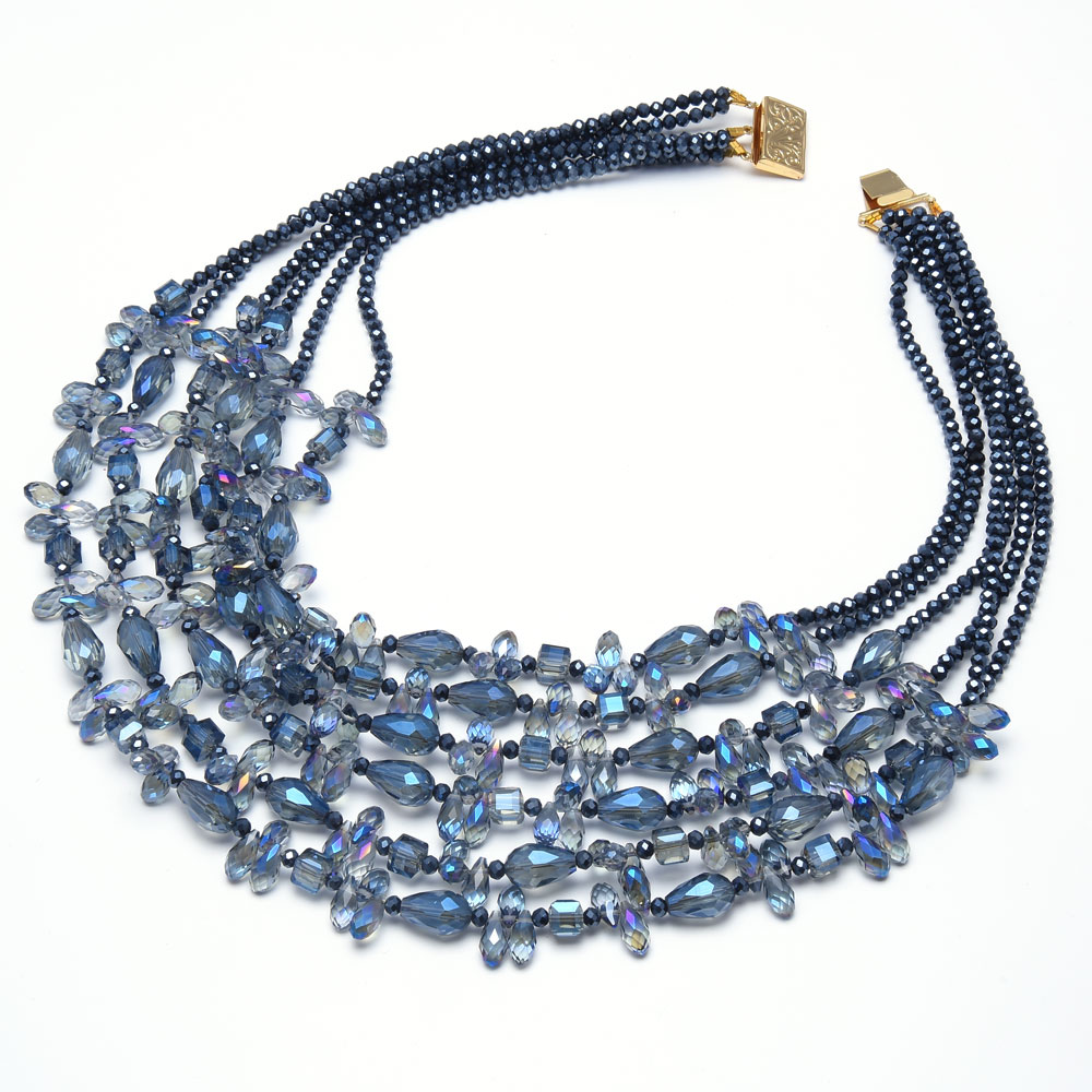 

GuaiGuai Jewelry 6 Strands Natural Blue Crystal Necklace 19-25'' Handmade For Women
