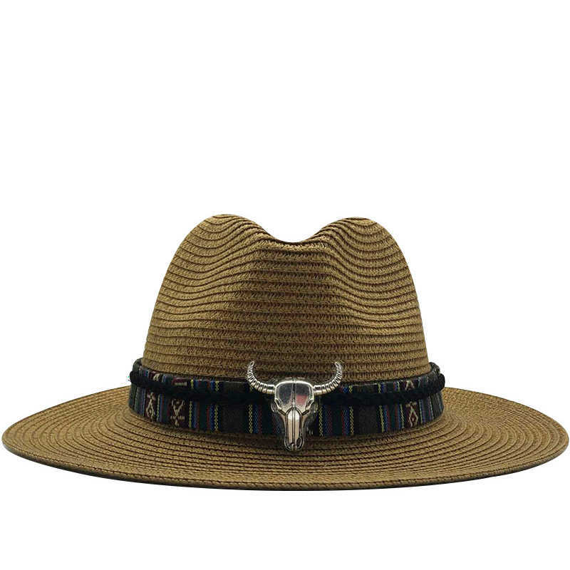 

Summer Straw Hat for Men Women Sun Beach Hat Men Jazz Panama Hats Fedora Wide Brim Sun Protection Cap with Leather Belt 210616, Solid color khaki