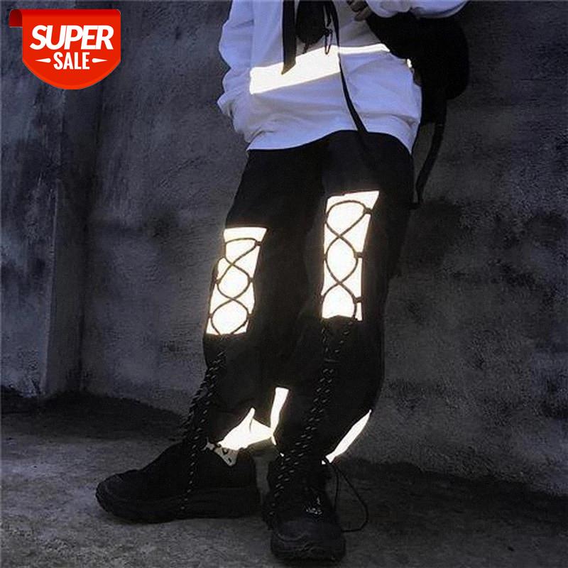 

Cool Punk Black Women Long Cargo Pants 2020 Lady Reflective Drawstring Pockets Sport Ankle-Length Stretch Waist Rock Trousers #rc6V, Black;white