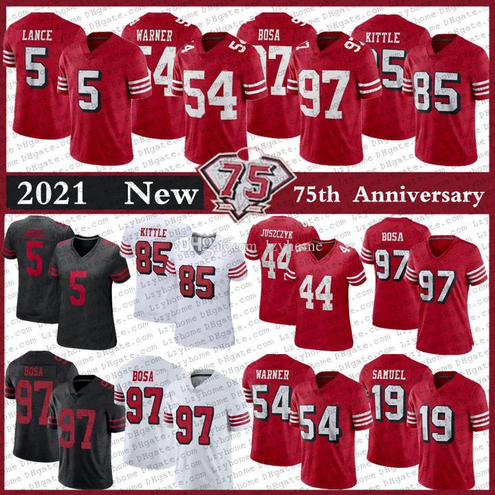 

85 George Kittle San 5 Trey Lance Francisco 97 Nick Bosa SF Football Jersey 54 Fred Warner Jerry Rice 19 Deebo Samuel Jimmy Garoppolo Moster, Black