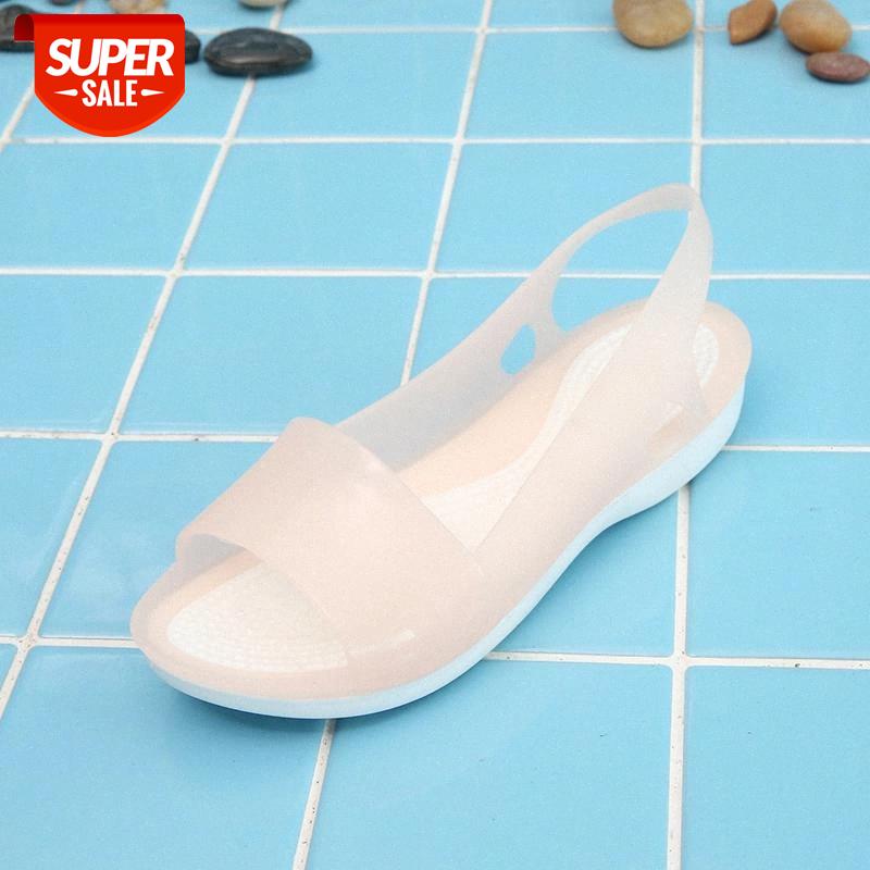 

2020 Summer Jelly Shoes Colorful Women Sandals Non-slip Peep Toe Stappy Beach Rainbow Woman Casual Flats Shoes Ladies Slides #ds10, Black