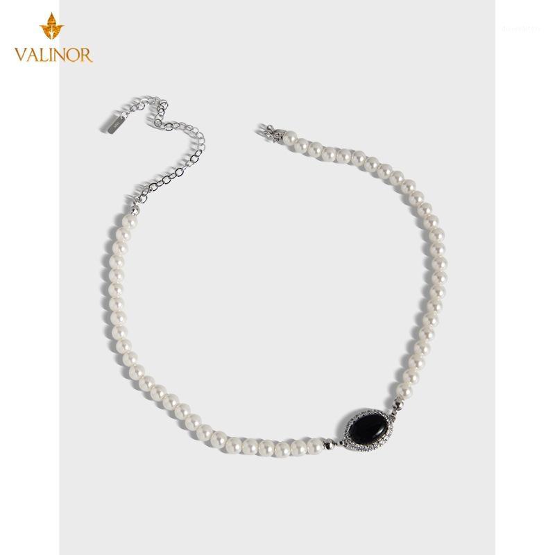 

Chains Simple Light Luxury Temperament Black Agate Pearl Necklace Female Clavicle Chain 925 Sterling Silver