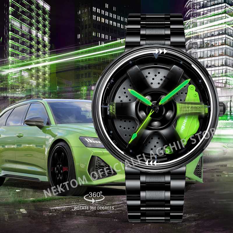 

Wristwatches Dropship NEKTOM Men's Watch 2021 Luminous Spinning Super Car Rim Waterproof TE37 Volk Racing Rays Relogio Masculino, Green-spin-g