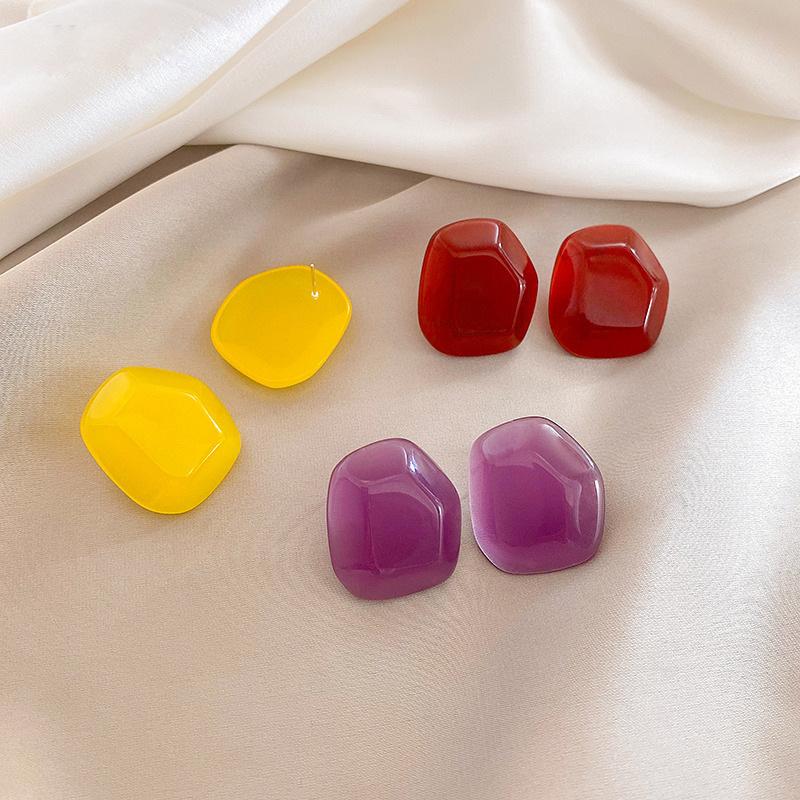 

Stud Cute Candy Color Clear Resin Small Earrings For Women Girls Purple Yellow Red Geometric Statement Party Jewelry, Golden;silver