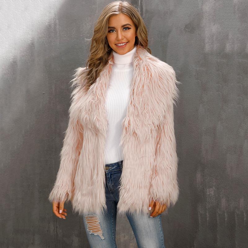 

Women' Fur & Faux Fashion Furry Coat Women Fluffy Warm Long Sleeve Female Outerwear Autumn Winter Jacket Hairy Lapel Overcoat, Black
