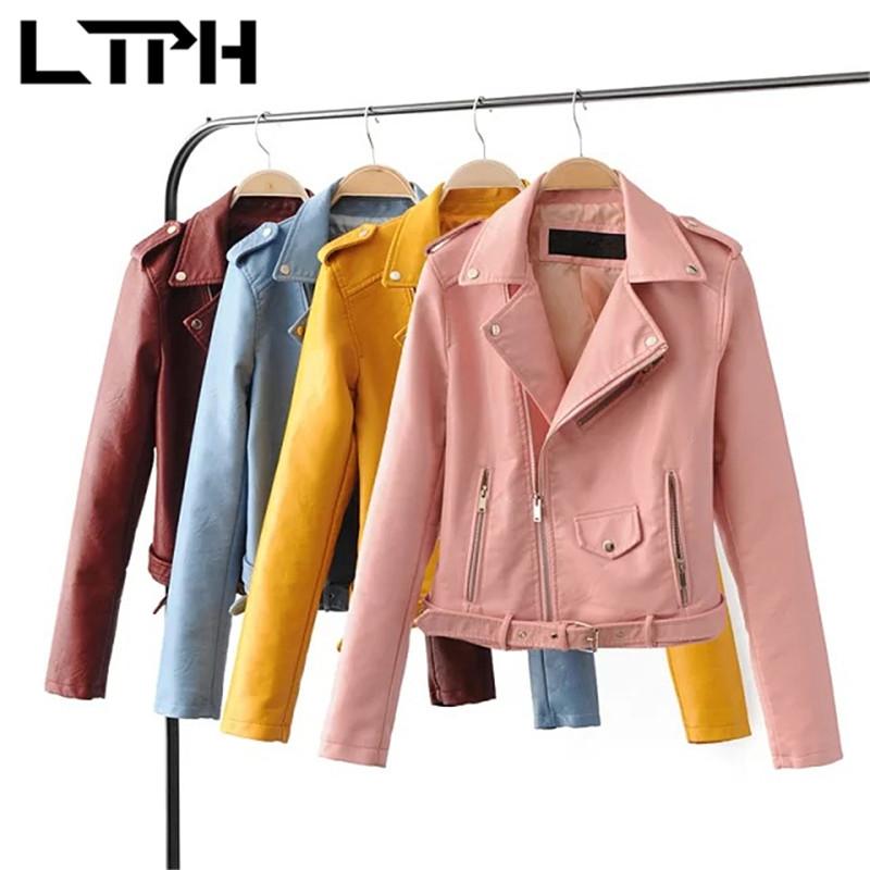 

Women's Leather & Faux LTPH Korean Jacket Women Short Slim Water Wash Soft Pu Jackets Long Sleeve Zipper Irregular Coats 2021 Spring, Yellow