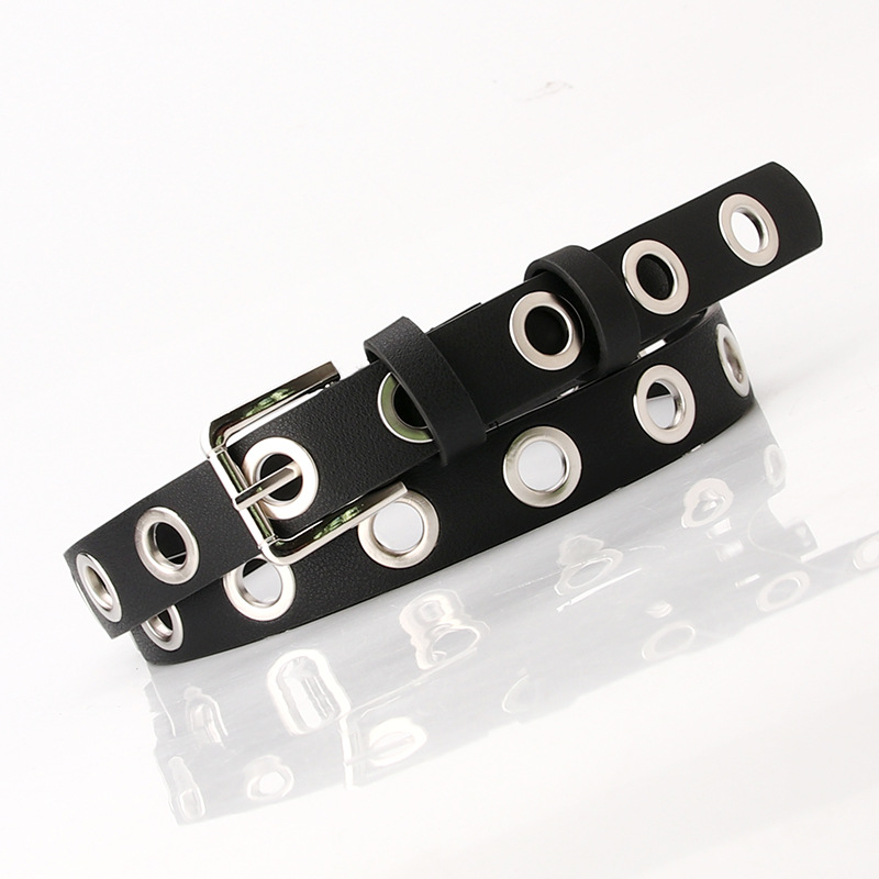 

Womens Atmospheric Eye Belt Fashion Hollowed-out Decorative Band with Jeans Unique Punk Style Pu Belt Factory Wholesale, Black