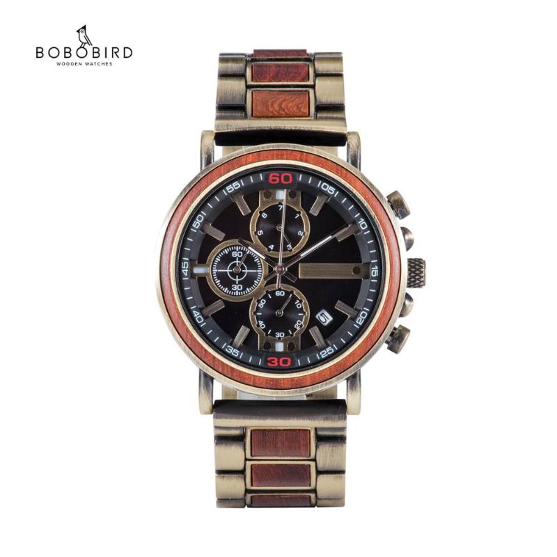 

Wristwatches BOBO BIRD Wood Watch Auto Date Male Chronograph Quartz Wristwatch Military Men Watches Reloj Hombre Drop, T07-1b