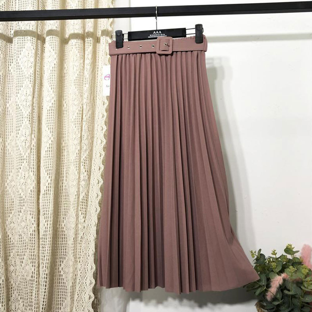 

2021 New Elegant Pleat a Line Skirt with Sashes Women Winter Spring High Waist Vintage Harajuku Solid Midi Long Skirts Casual Simpl Fft1, Blue
