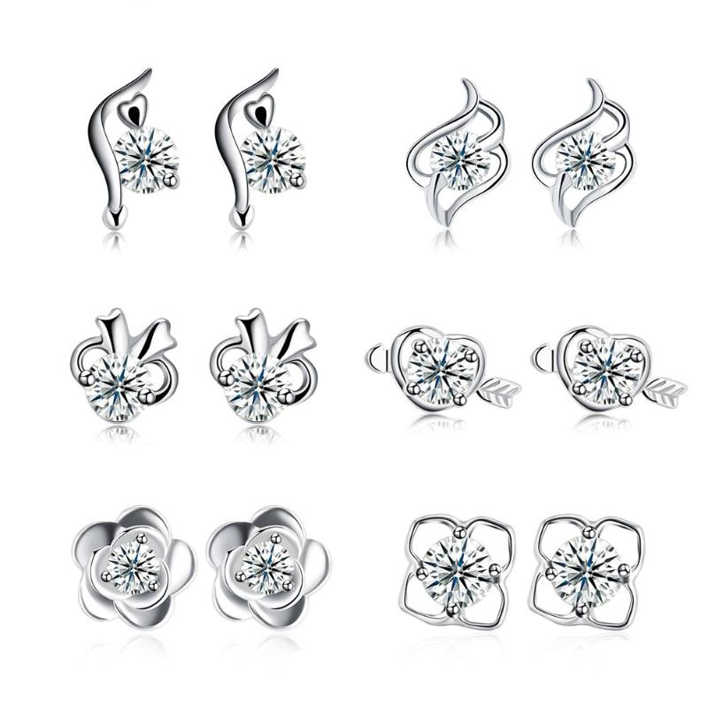 

Stud 925 Sterling Silver Earrings For Women Luxury Fine Flower Zircon Simple Arrow Heart Earring Engagement Jewelry Accessories, Golden;silver