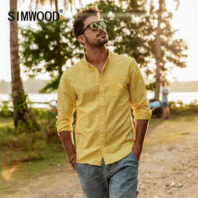 

spring summer pure linen cotton shirts men cool Breathable classic basic shirt male high quality 190125 210708, Yellow