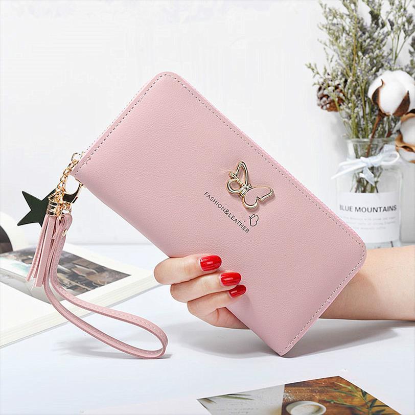 

fashion butterfly women wallet wrist handle phone case long section money coin pocket pouch handbag womens purse card holders, Red;black