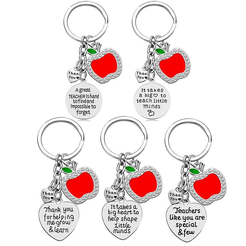 

Teacher's Day Gift Stainless Steel Keychain Pendant Creative Apple Key Chain Luggage Decoration Keyring