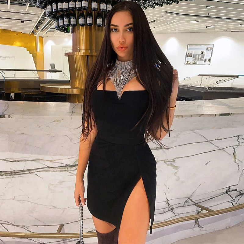 

Side Slit Hem Sexy Sexy Tank Dress Sleeveless Summer Ladies Office Mini Dress 2021 Fashion Bodycon Women Party Dresses, Black;gray
