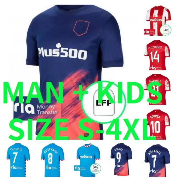 

Camiseta GRIEZMANN JOÃO FÉLIX Soccer Jerseys 2021 22 SUÁREZ CORREA LLORENTE KOKE maillots foot CUNHA R.DE PAUL Home Third AtleticoMadrid Fo, Black;yellow