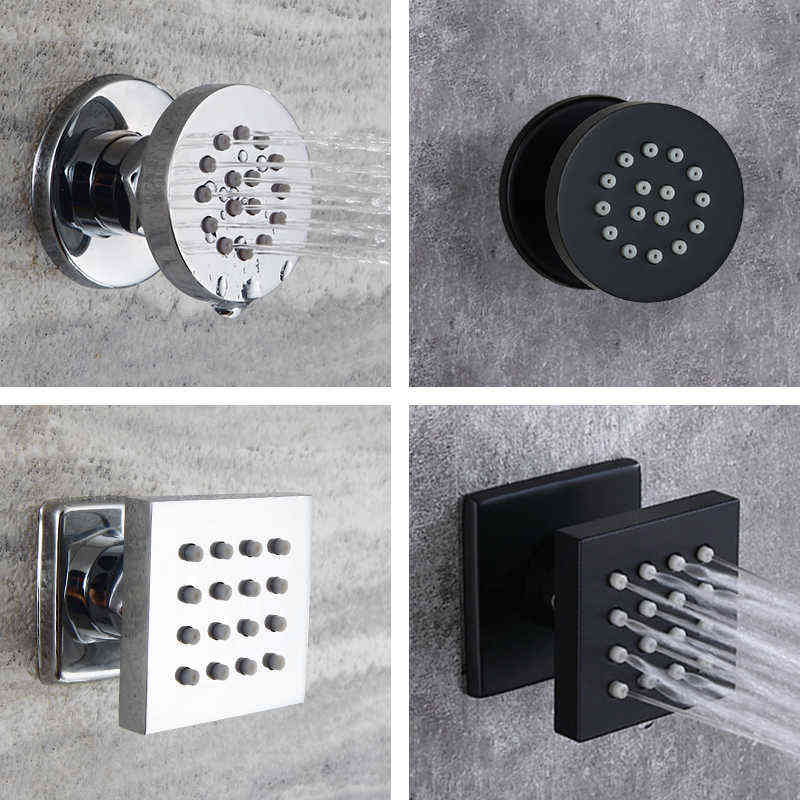 

Black Bathroom Solid Brass Square Chrome Plate Body Shower Spray Jets Shower Head Wall Sprayer Water Saving Massage Spa Body Jet H1209