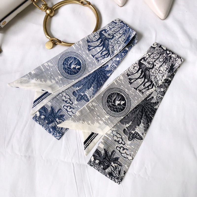 

d Family Tie Bag Handle Scarf Hang Decoration Old Flower Silk Narrow Strip Wrap Small Ribbon