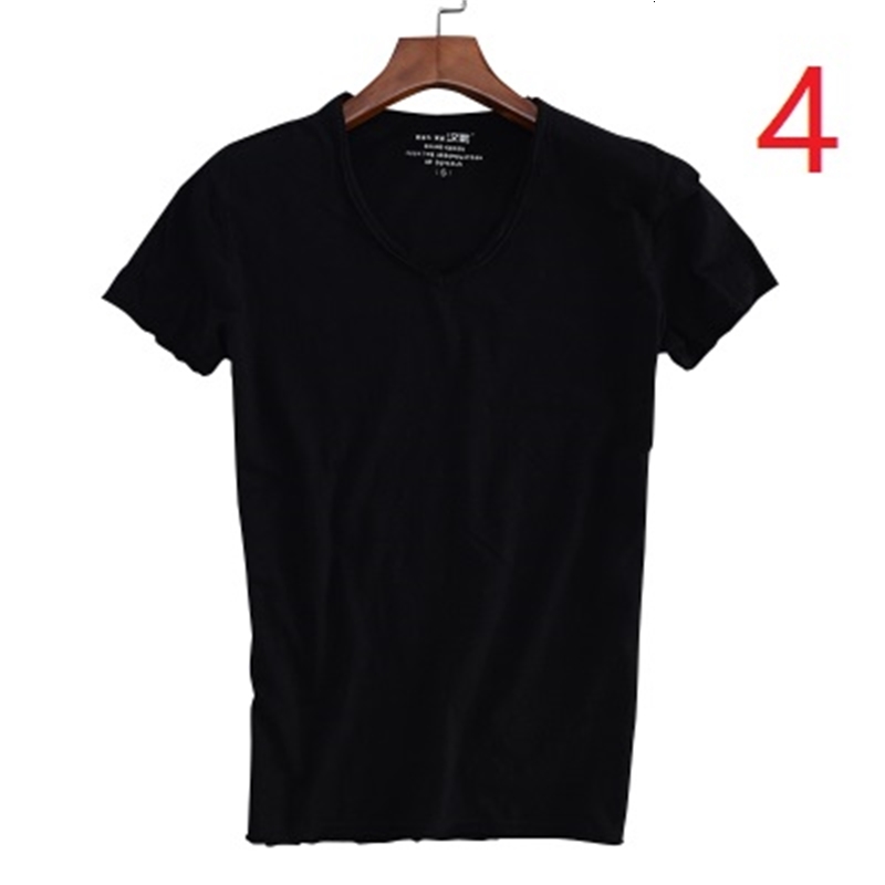 

2021 New Summer Cotton Slim V-neck Solid Color Half-sleeved White Bottoming Shirt Youth Wild Short-sleeved T-shirt Men's Ti P35v