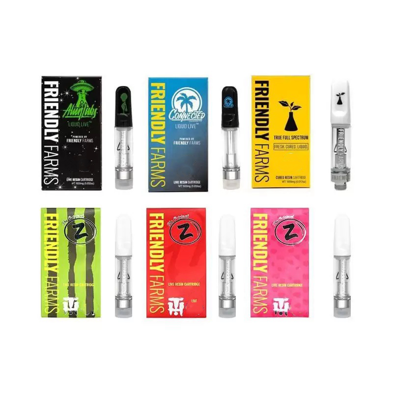 

Friendly Farms Package Box with FriendlyFarms 0.8ml Vape Cartridge 510 Ceramic Coil Empty Disposable Carts 6 Styles