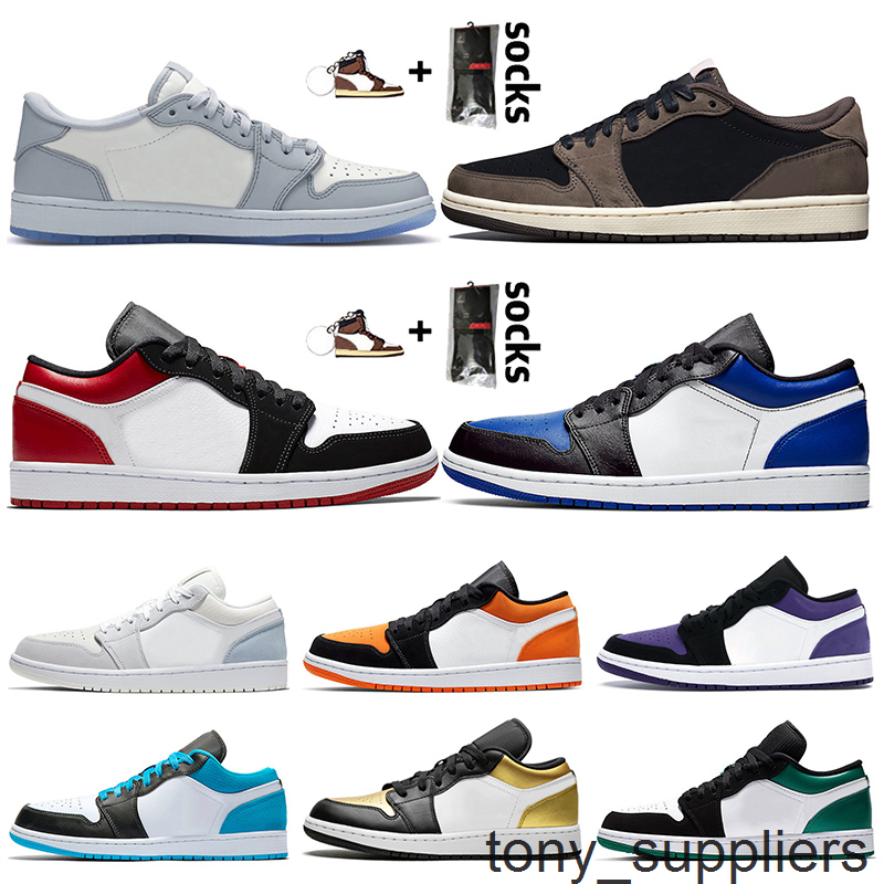 

Top quality Womens Mens Jumpman 1 Low Basketball Shoes 1s Dio Travis Black Toe OG Royal Blue UNC Paris Designer Trainers Sports Sneakers