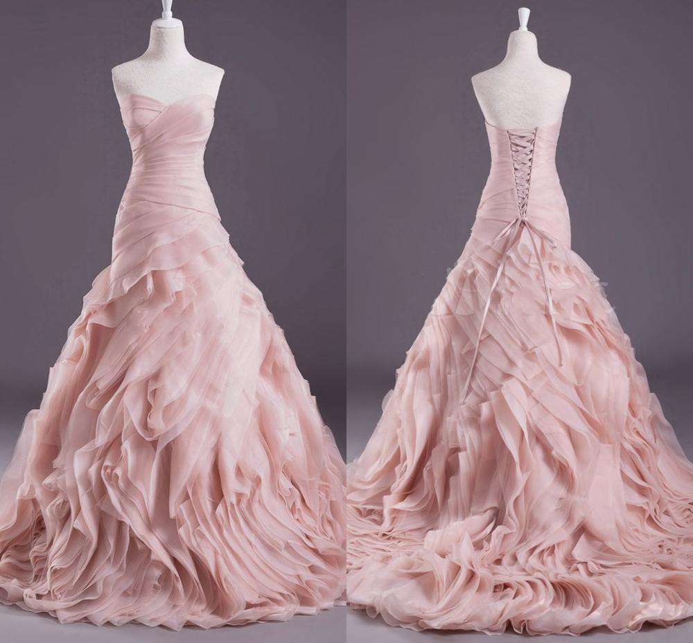 

2021 New Fashion Pink Organza Wedding A-line Strapless Sweetheart Neck Tiered Sweep Bridal Gowns Vestidos De Mairee 0p62, White