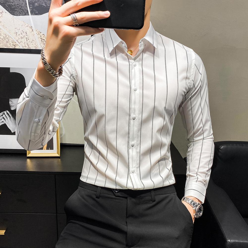 

New Coreano Magro Ajuste Listrado Camisas Para Roupas Masculinas 2021 Simples Negcio Manga Longa Escritrio Blusa Homme Formal Wear Yvqx, Black