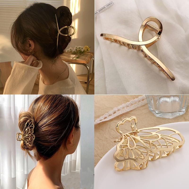 

Hair Accessories 2pcs Korean Metal Geometric Claw Barrettes Elegant Clip Crab Hollow Hairpins Headwear Women Girl Set