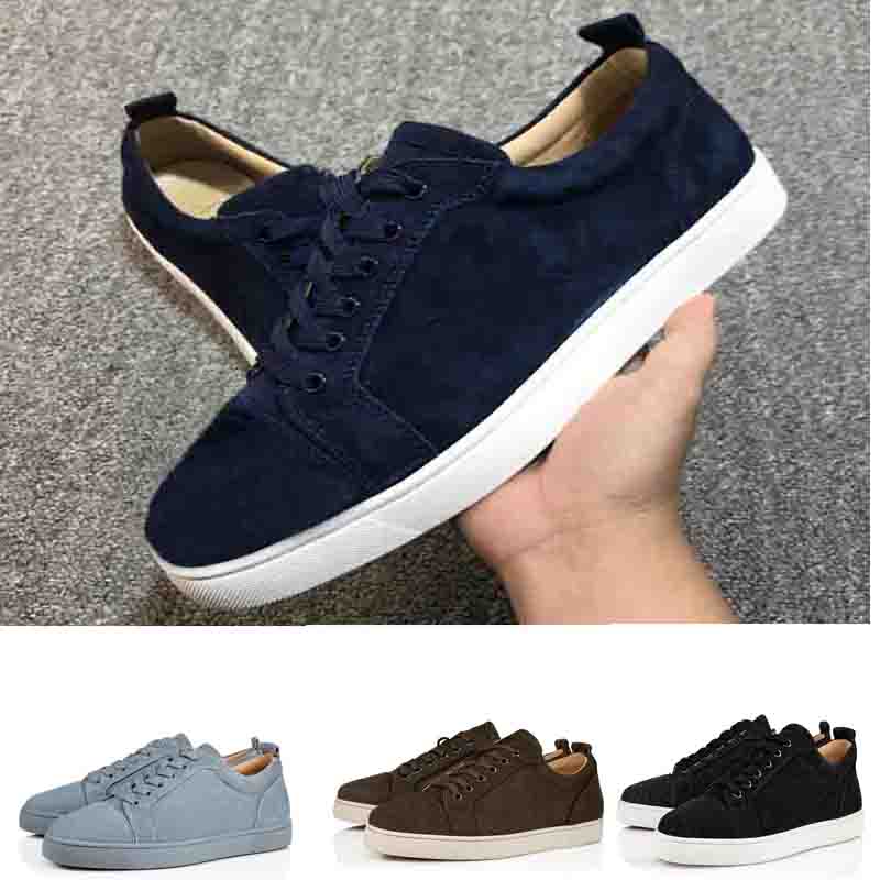 

High Quality red sole low tops shoes Men Casual sneakers suede leather without spiked Junior orlato brown blue grey sports flat trainers