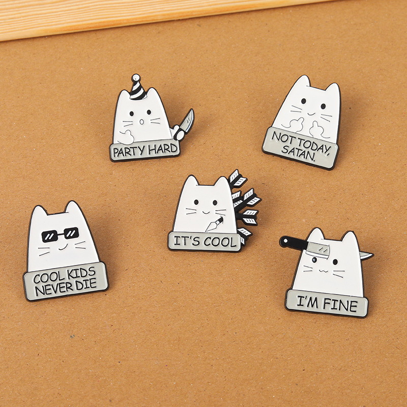 

I'M FINE Enamel Pins Custom COOL KIDS NEVER DIE NOT TODAY SATAN Cat Brooch Lapel Badge Fun Cartoon Jewelry Gift for Kid Friend, Mixed colors